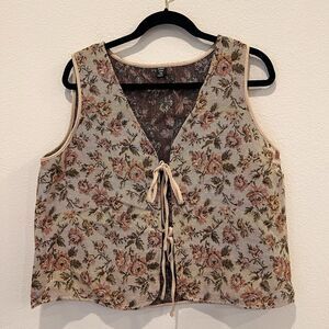 SHEIN Curve  Womens Floral Tapestry Tie Front Vest Size Xl Boho Cottage Core